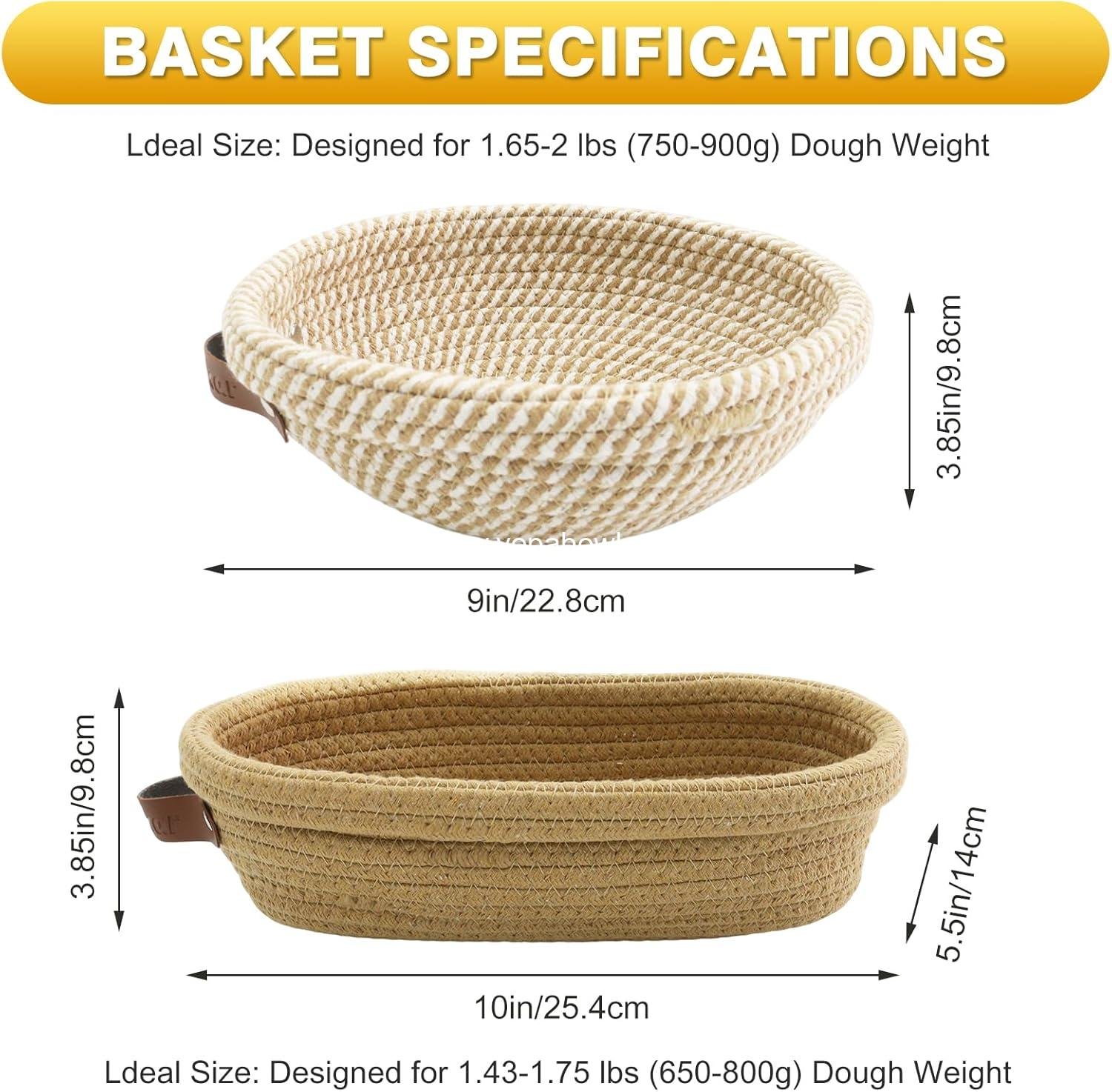 Wholesale Round & Oval Cotton Rope Sourdough Bread Proofing Basket Set of 2 - 9, 10, 11 Inches with Liners & Covers - Perfect Baking Supplies for Women, Moms, and Bakers - Factory