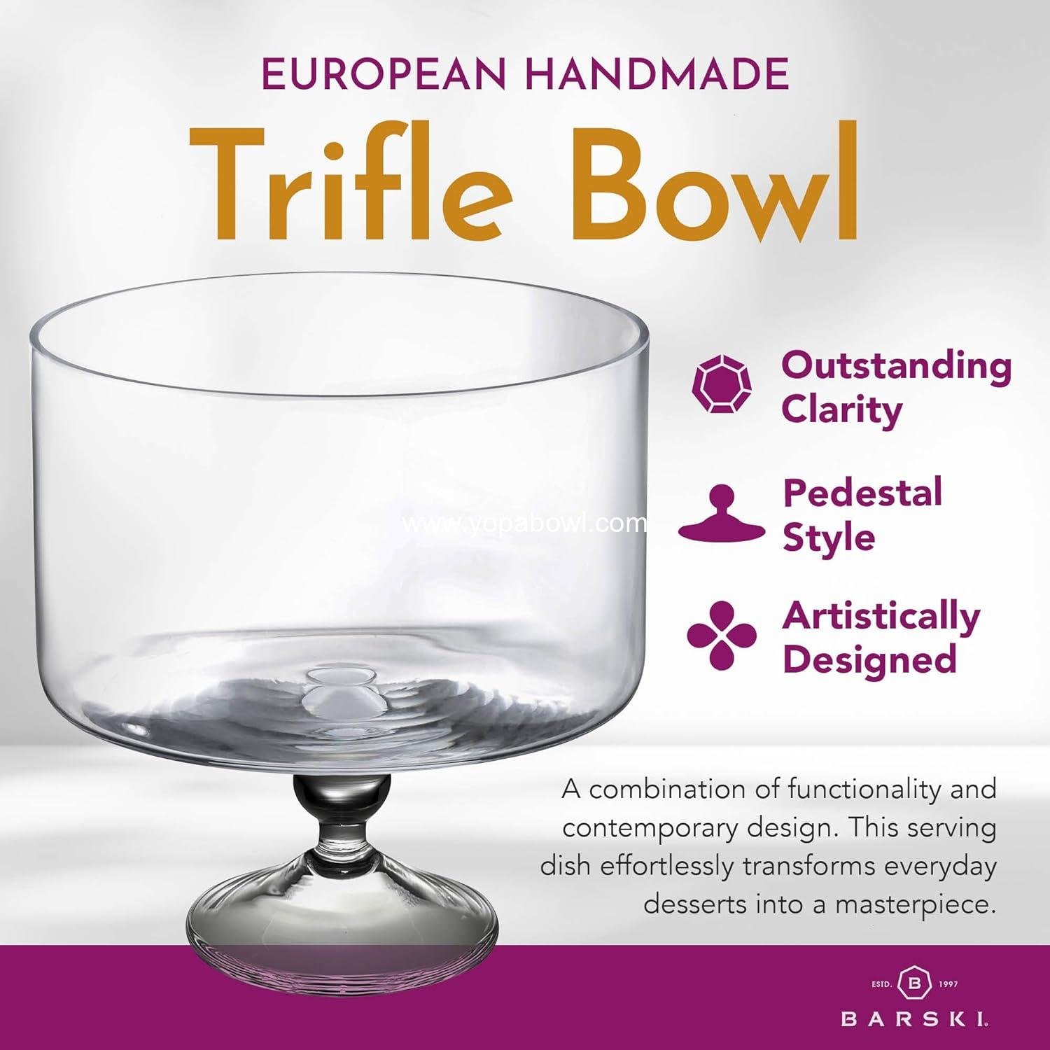 Wholesale Large 170 oz Trifle Bowl - Glass Pedestal Serving Bowl - 5 Quart - 9.5 Inch Round Cake Display Stand for Dessert, Fruit, Salad - Manufacturer