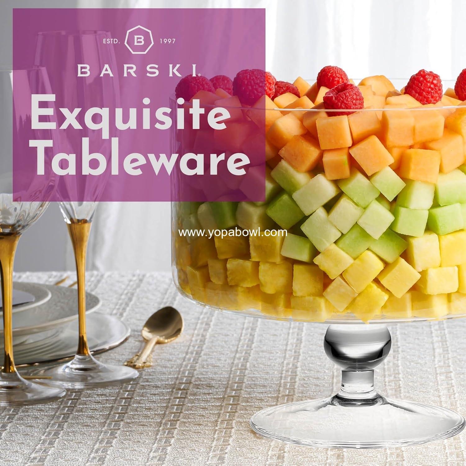 Wholesale Large 170 oz Trifle Bowl - Glass Pedestal Serving Bowl - 5 Quart - 9.5 Inch Round Cake Display Stand for Dessert, Fruit, Salad - Manufacturer