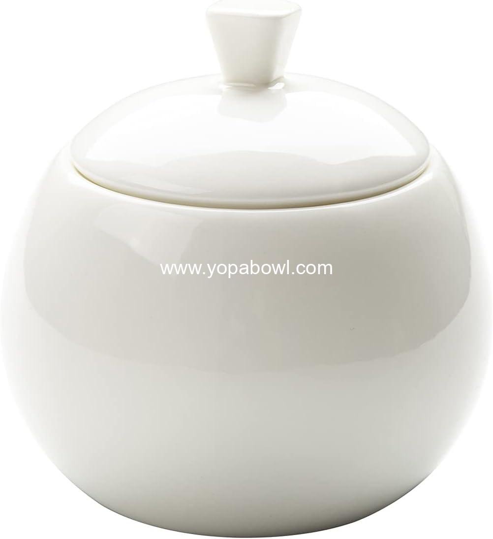 Sizikato Pure White Porcelain Sugar Bowl with Lid, 14 Oz Salt Bowl for Kitchen or Restaurant