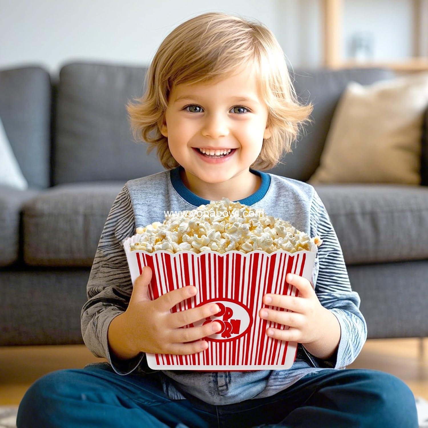 Wholesale Popcorn Containers, 6 Pack Plastic Movie Theater Style Set, Red & White Striped Classic Boxes for Movie Night, Reusable Square Design (9