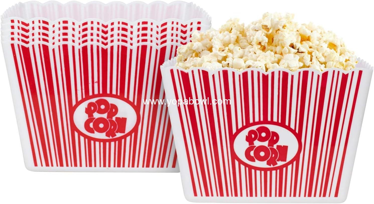 Wholesale Popcorn Containers, 6 Pack Plastic Movie Theater Style Set, Red & White Striped Classic Boxes for Movie Night, Reusable Square Design (9