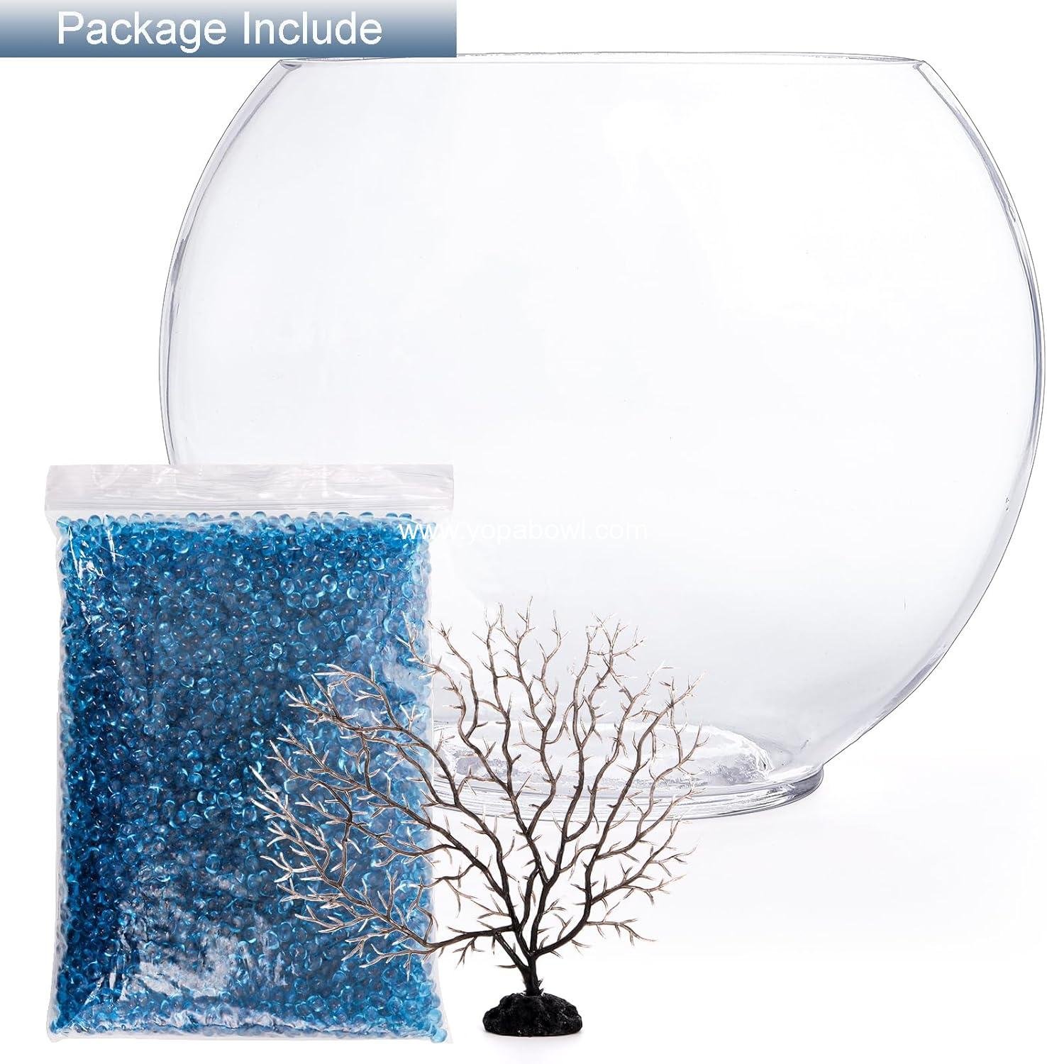 Wholesale Mini Oblate Glass Fish Bowl, 1 Gallon Small Tank with Blue Aquarium Sand and Coral Ornament for Betta Fish - Factory