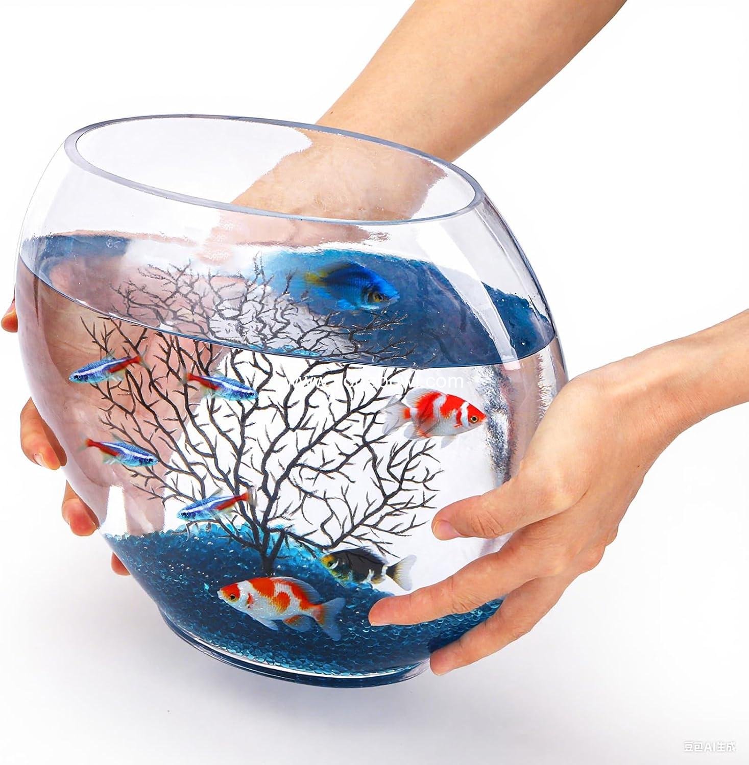 Wholesale Mini Oblate Glass Fish Bowl, 1 Gallon Small Tank with Blue Aquarium Sand and Coral Ornament for Betta Fish - Factory