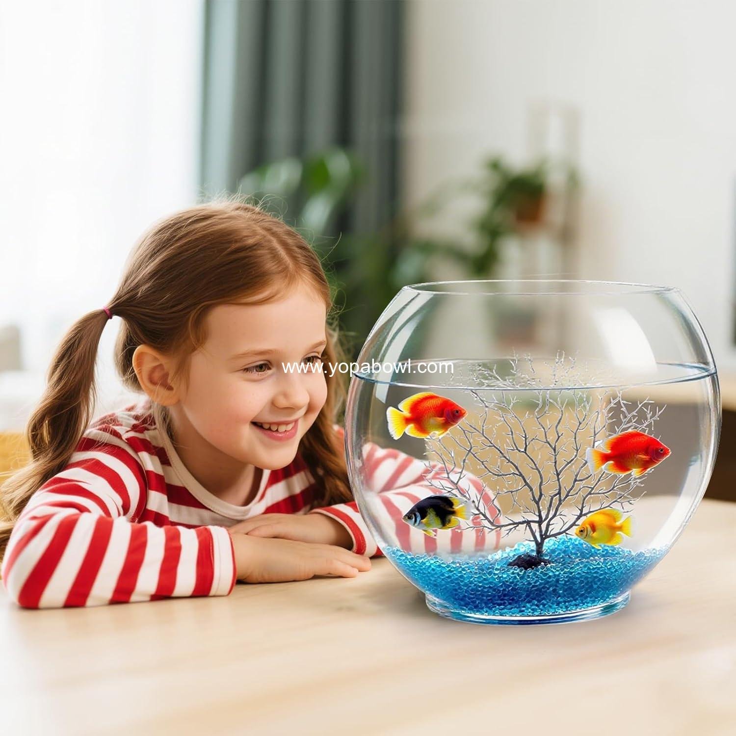 Wholesale Mini Oblate Glass Fish Bowl, 1 Gallon Small Tank with Blue Aquarium Sand and Coral Ornament for Betta Fish - Factory