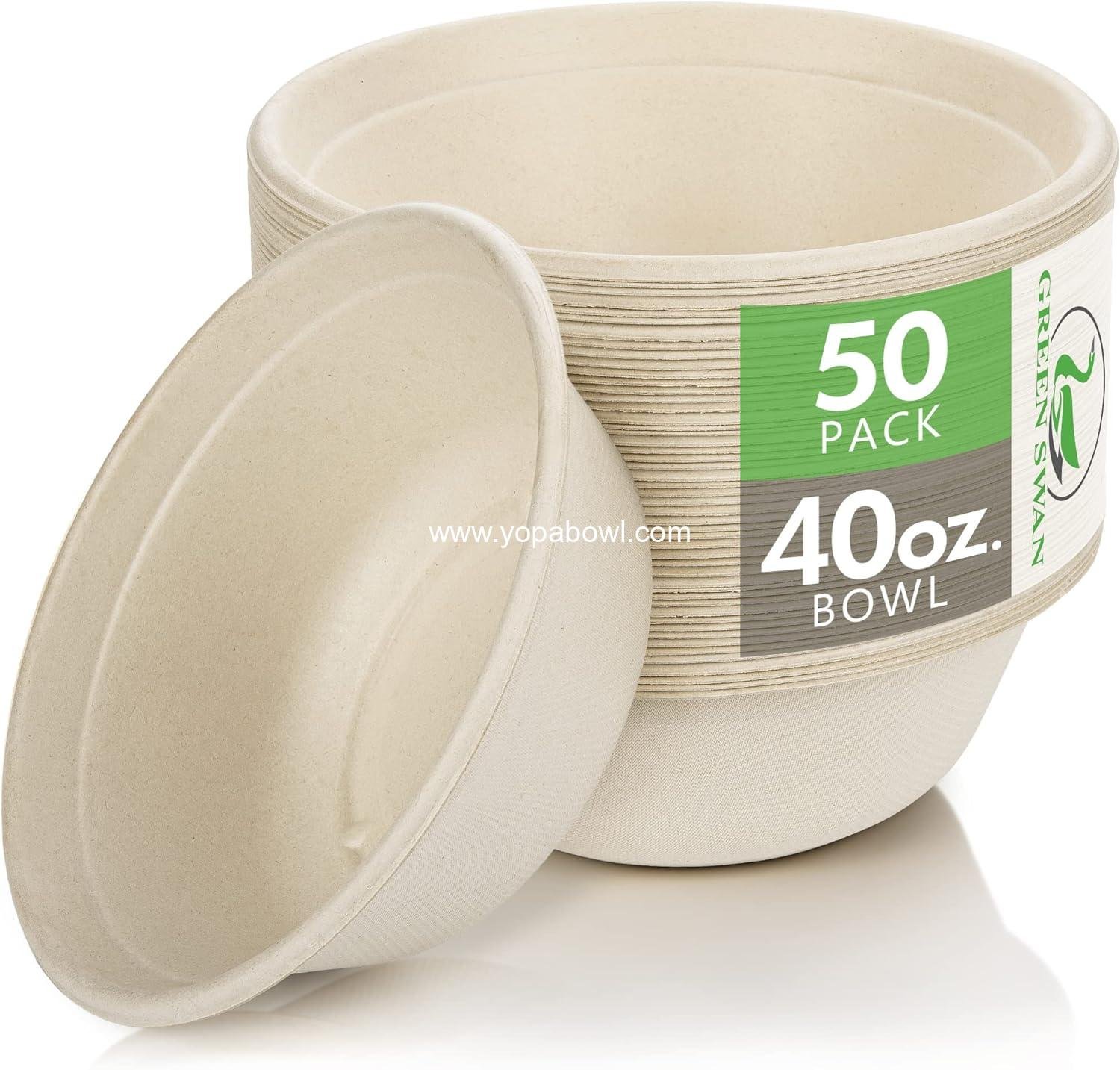 Green Swan Disposable Paper Bowls, 40 Oz [50 Pack] Large Bowl-100% Compostable, Biodegradable, Eco-Friendly Natural Colour Bowls - Convenient for Daily Use for Salad, Hot Soup, and Pasta