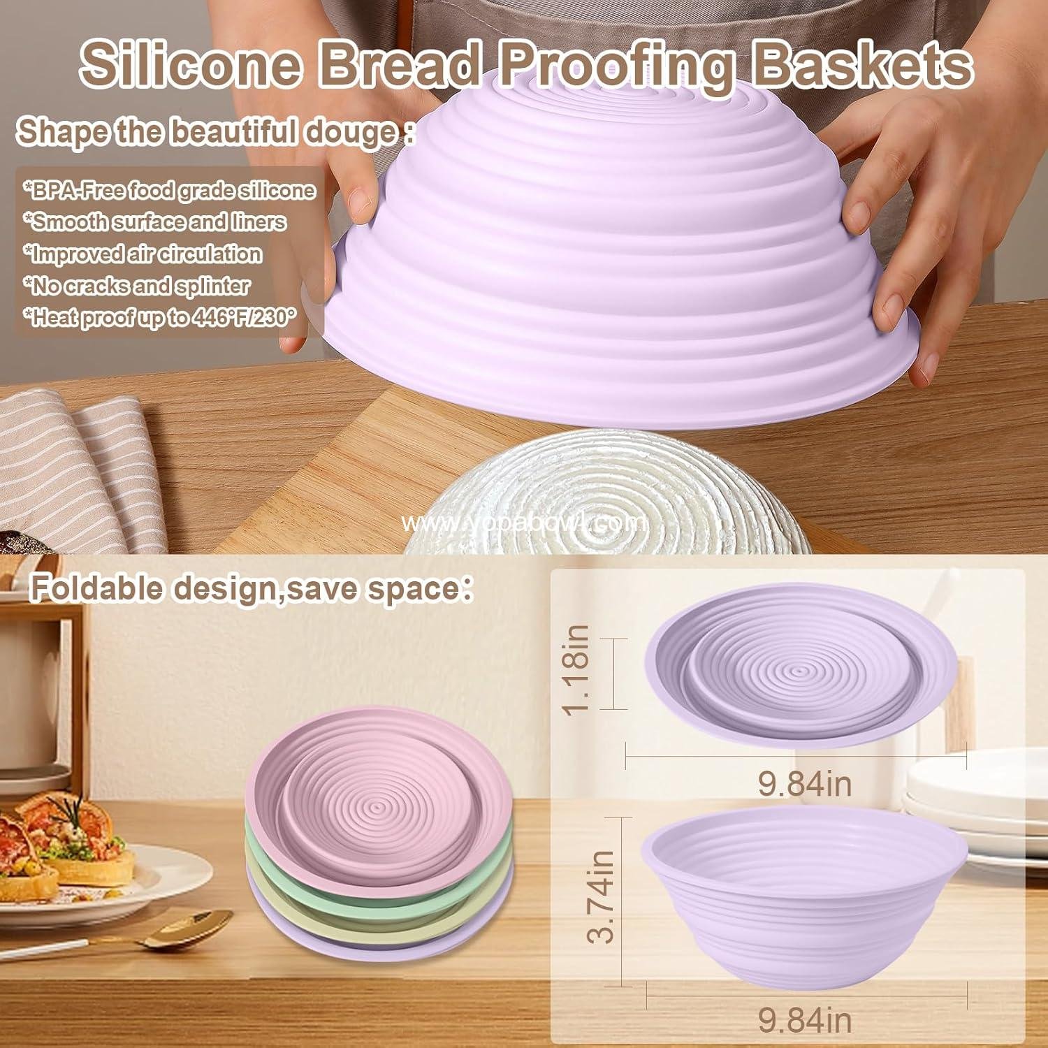Wholesale 4Pcs Silicone Banneton Bread Proofing Baskets, 9
