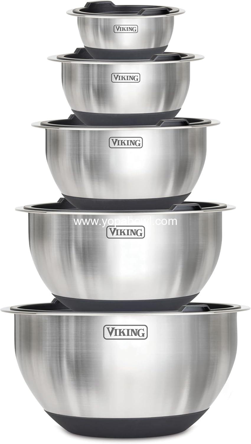 OEM 10-Piece Stainless Steel Mixing Bowls Set with Non-Slip Silicone Base and Tight Fit Lids, Dishwasher Safe, Black Factory