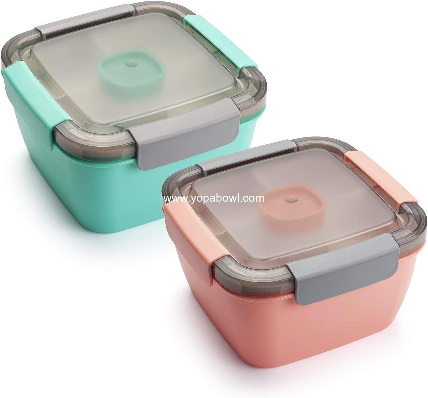 OEM 2 Pack 52 oz Salad Lunch Containers To Go, 3 Compartment Bowls with Dressing Containers for Toppings and Snacks - Pink & Green Factory