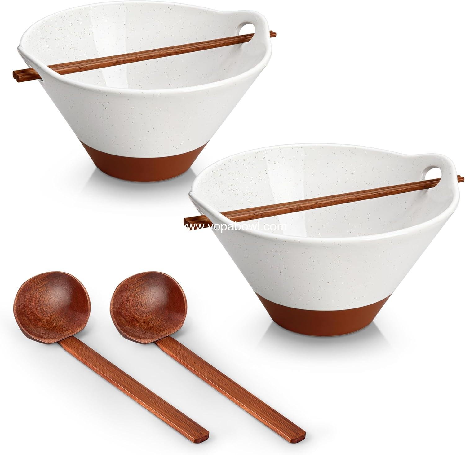 OEM 42 oz Ceramic Ramen Bowl Set with Wooden Spoon & Chopsticks, Japanese Style Soup Bowls for Ramen, Pho, Noodles – Set of 2, Microwave & Oven Safe – TARA Series (White and Khaki) Factory OEM 42 oz Ceramic Ramen Bowl Set with Wooden Spoon & Chopsticks, Japanese Style Soup Bowls for Ramen, Pho, Noodles – Set of 2, Microwave & Oven Safe – TARA Series (White and Khaki) Factory