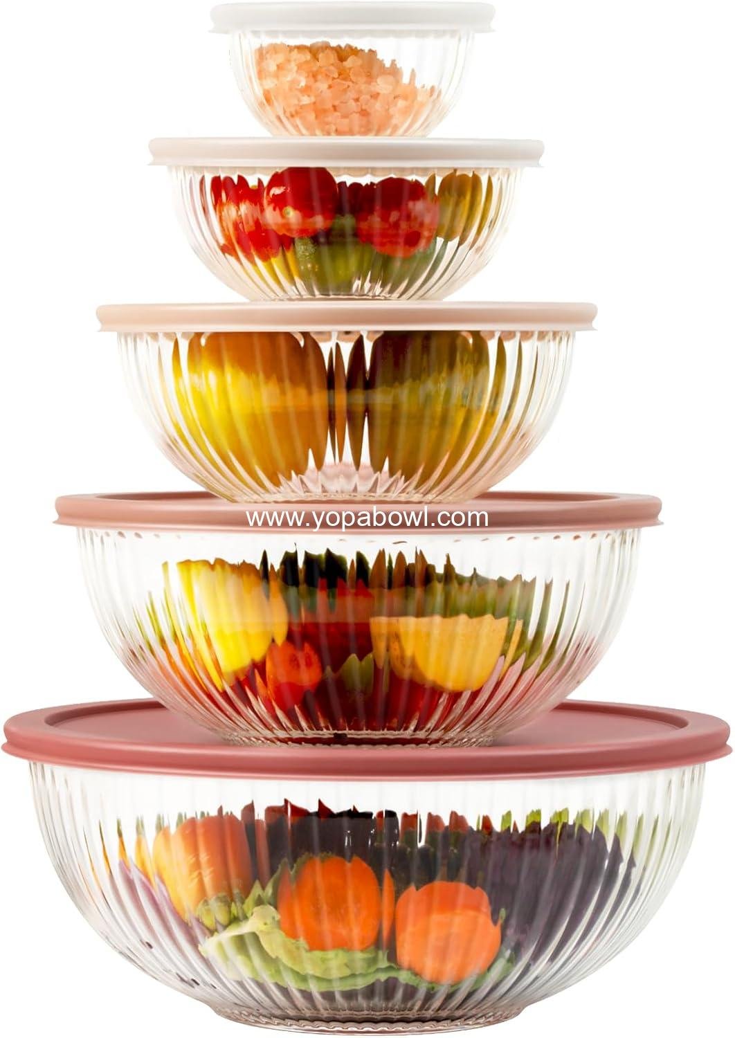 OEM Glass Mixing Bowls with Lids Set - 5 Packs for Kitchen Baking, Meal Prep, and Salad - BPA Free, Dishwasher Safe - Sizes: 0.2, 0.5, 1.1, 2.1, 3.7 Qt - Factory
