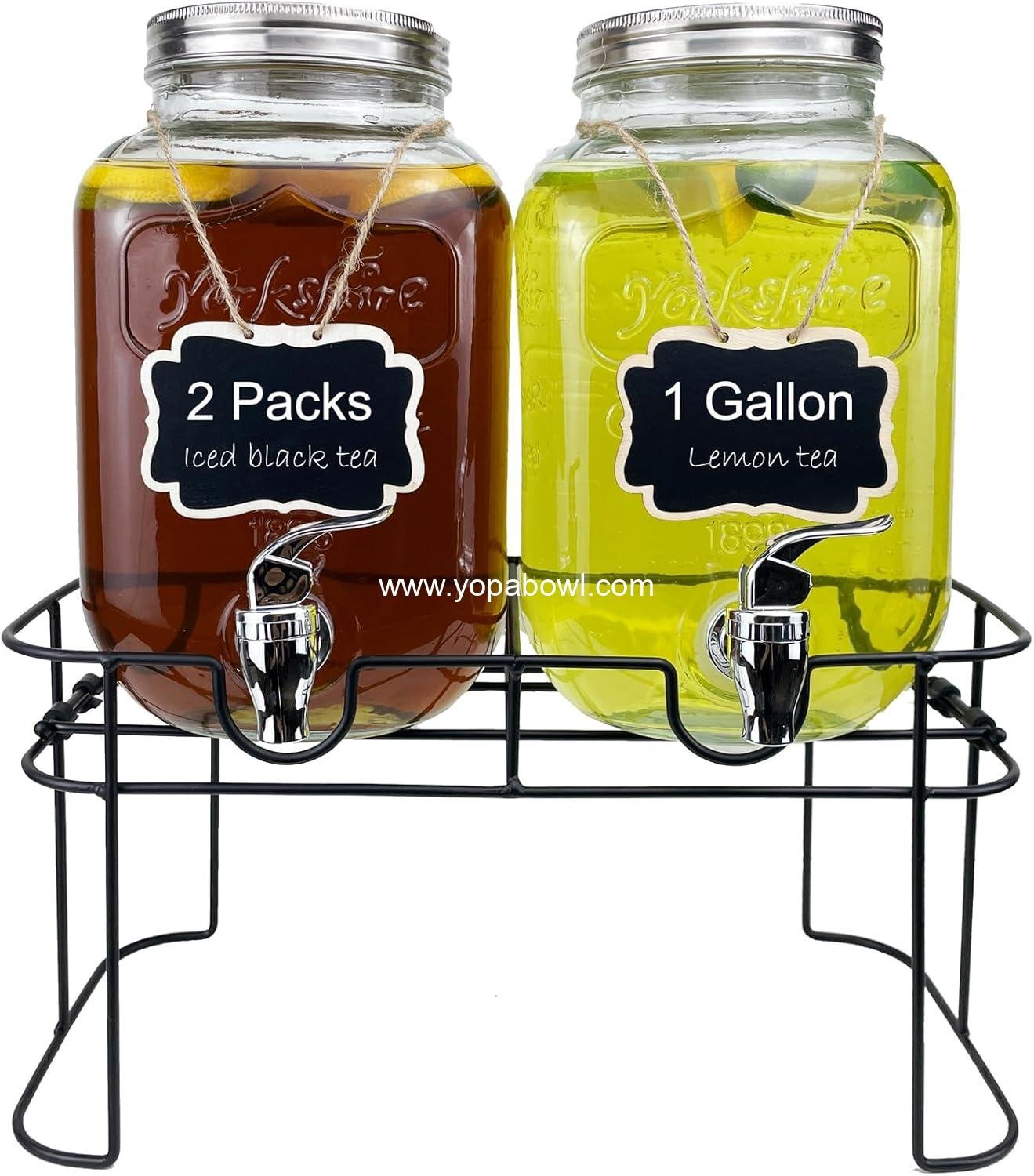 Wholesale 1 Gallon Glass Drink Dispenser Set, 2-Pack Juice Lemonade Iced Tea Water Stand with Spigot for BBQ, Picnic, Party - Factory Wholesale 1 Gallon Glass Drink Dispenser Set, 2-Pack Juice Lemonade Iced Tea Water Stand with Spigot for BBQ, Picnic, Party - Factory