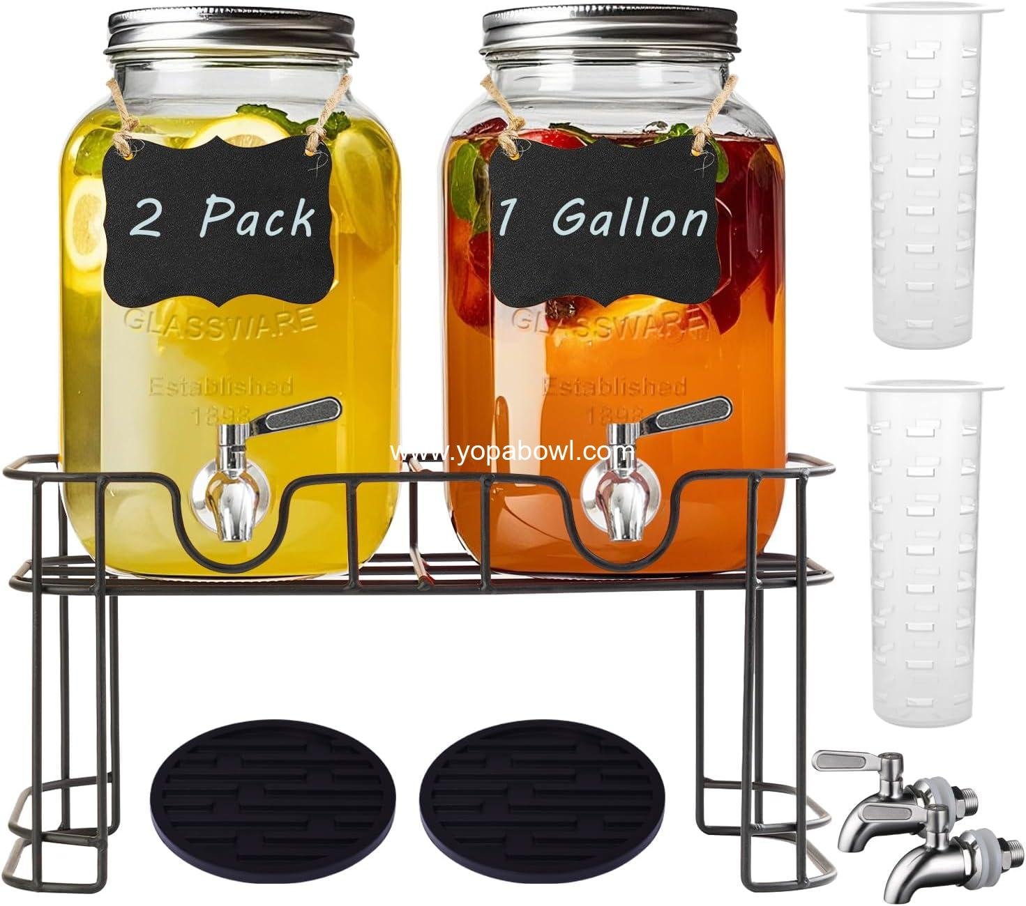 Wholesale 1 Gallon Glass Drink Dispenser with Stand, 2 Pack Beverage Dispenser with Stainless Steel Spigot, Water Lemonade Dispenser for Parties Factory Wholesale 1 Gallon Glass Drink Dispenser with Stand, 2 Pack Beverage Dispenser with Stainless Steel Spigot, Water Lemonade Dispenser for Parties Factory