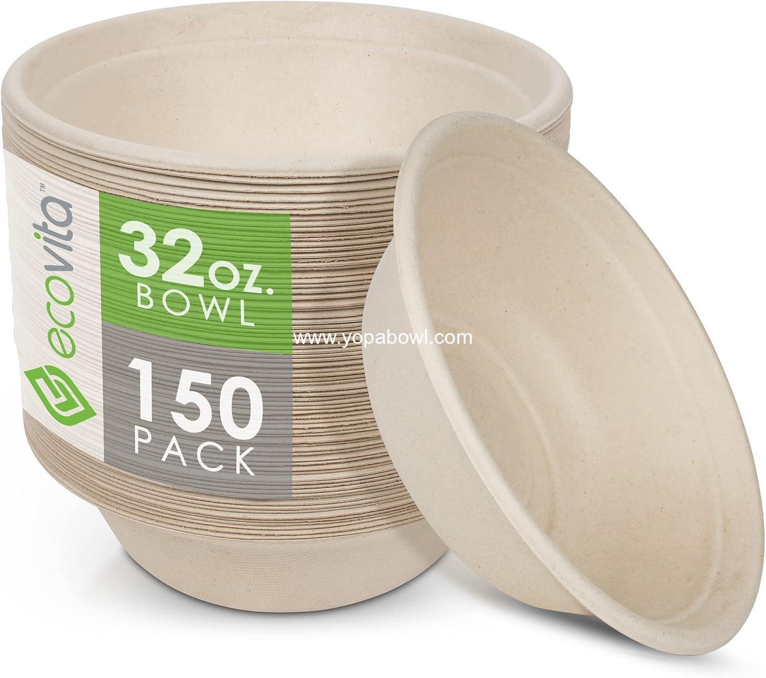 Wholesale 100% Compostable Paper Bowls [32 oz] – 150 Eco-Friendly Disposable Bowls, Sturdy Tree-Free, Liquid and Heat Resistant Alternative to Plastic or Paper Bowls Factory