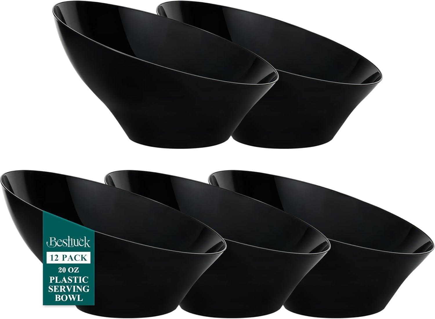 Wholesale 12-Pack Black Angled Plastic Bowls, 20oz Salad Serving Bowls for Weddings, Parties, Halloween, Catering - Manufacturer