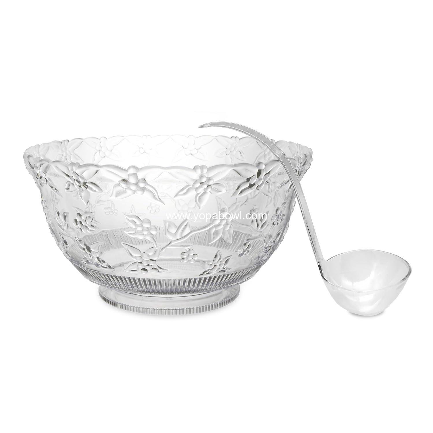 Wholesale 12-Quart Clear Plastic Punch Bowl with Ladle – Floral Design – Large Bowl for Parties, Weddings, Egg Nog, Salads, Snacks, or Treats – Manufacturer