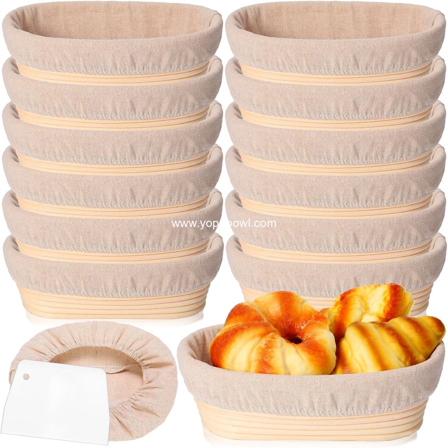 Wholesale 12 Set Oval Shaped Bread Proofing Baskets Kit with Cloth Liner and Plastic Scraper Sourdough Proofing Bowls (10 Inch) Factory Wholesale 12 Set Oval Shaped Bread Proofing Baskets Kit with Cloth Liner and Plastic Scraper Sourdough Proofing Bowls (10 Inch) Factory
