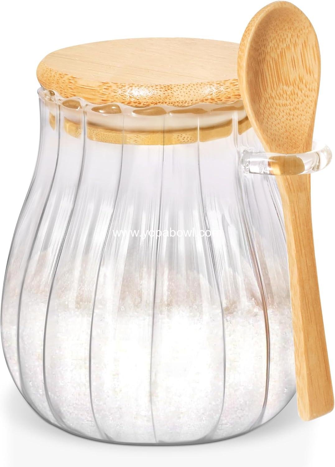 Wholesale 15oz Sugar Container with Bamboo Lid and Spoon, Glass Sugar Bowl for Coffee Bar Accessories and Kitchen Decor - Medium Factory