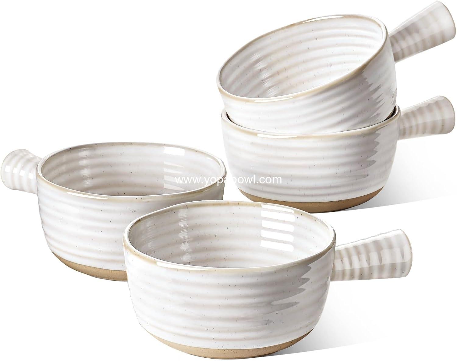 Wholesale 18 Ounce French Onion Soup Bowls with Handles for Chili and Beef Stew, Microwave and Dishwasher Safe, 5.5 Inch, Set of 4, Arctic White Factory