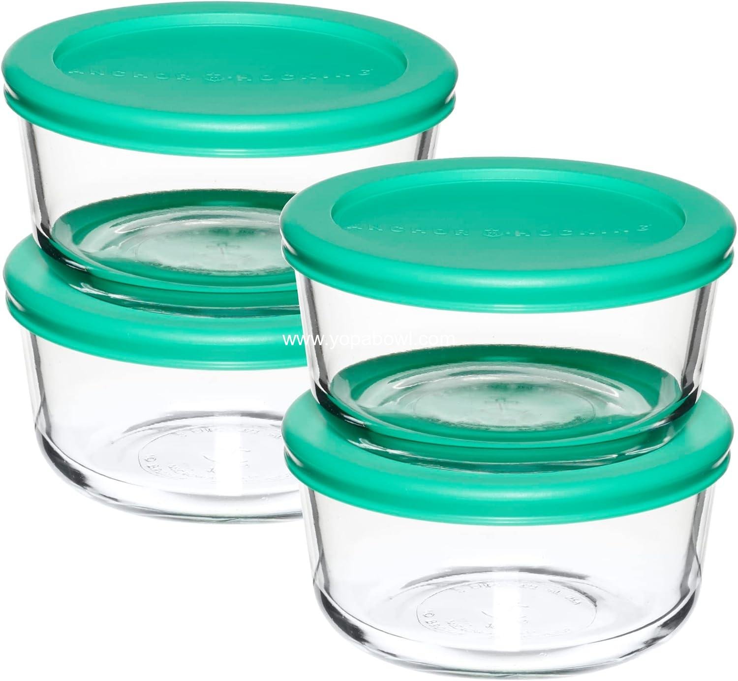 Wholesale 2 Cup Glass Storage Containers with Lids, Set of 4 Food Storage Containers with Mint SnugFit Lids, Manufacturer