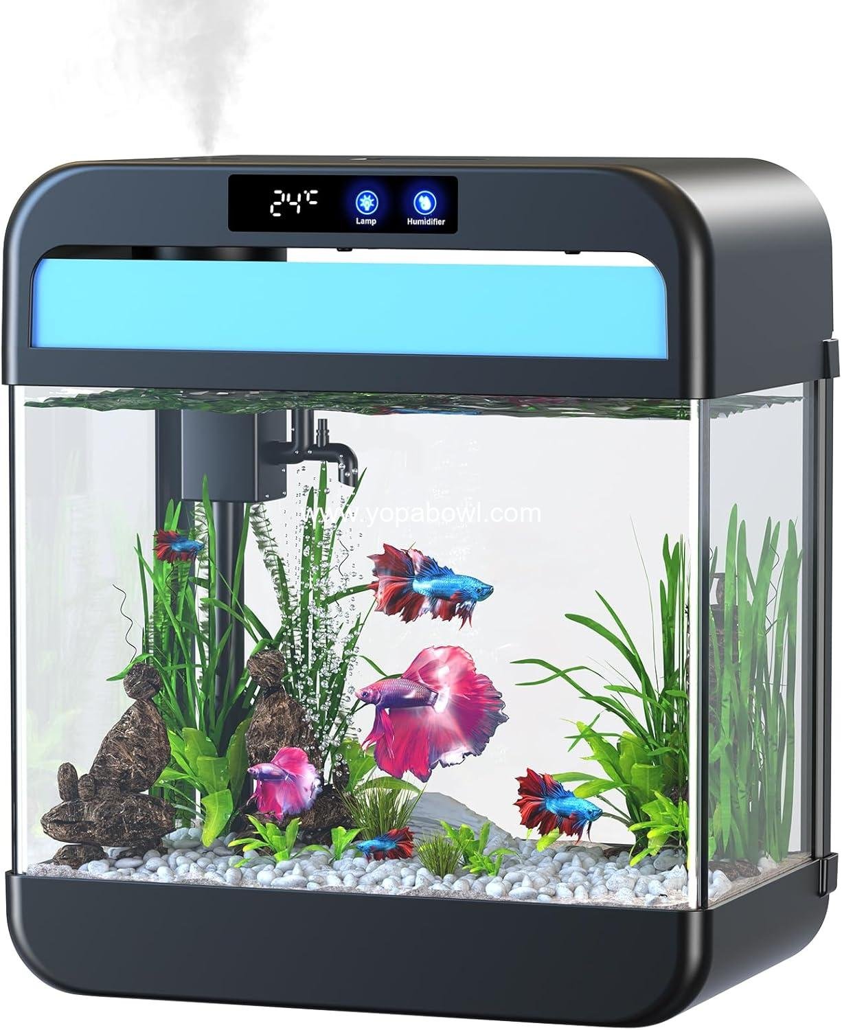 Wholesale 2.2 Gallon Fish Tank Bowl with Humidifier, 7-Color Auto-Looping Light, Quiet 3-in-1 Pump with Filtration, Oxygenation, and Circulation, Temperature Display, HD Float Glass, Thickened Base - Manufacturer