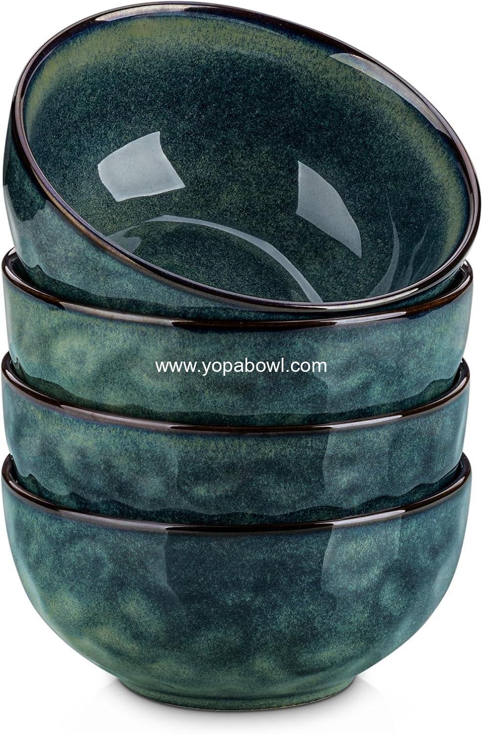 Wholesale 24oz Ceramic Deep Soup Bowls Set of 4, Green Cereal, Salad, Pasta, Oatmeal Bowls, Lead-free, Dishwasher & Microwave Safe, Factory