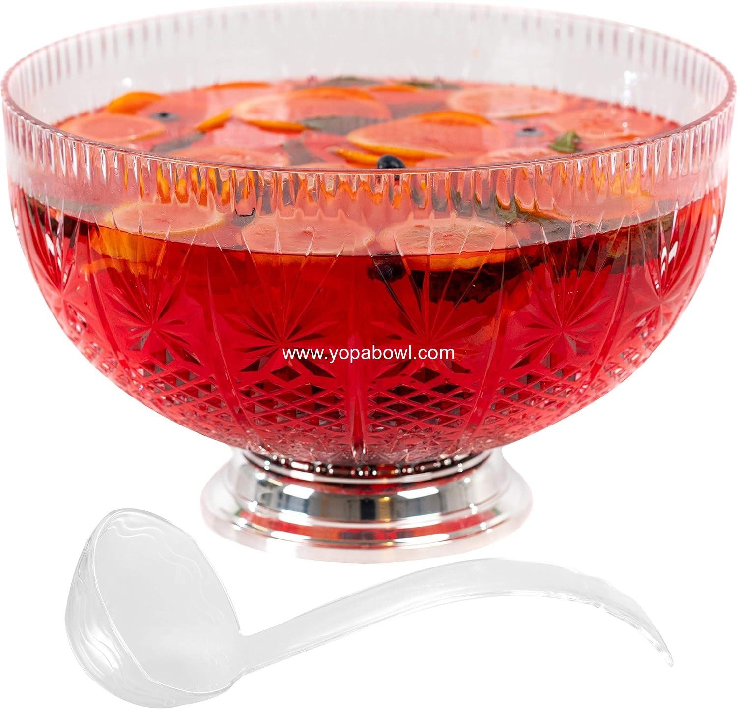 Wholesale 3 Gallon Crystal Cut Plastic Punch Bowl with Ladle and Chrome Base for Parties - Factory