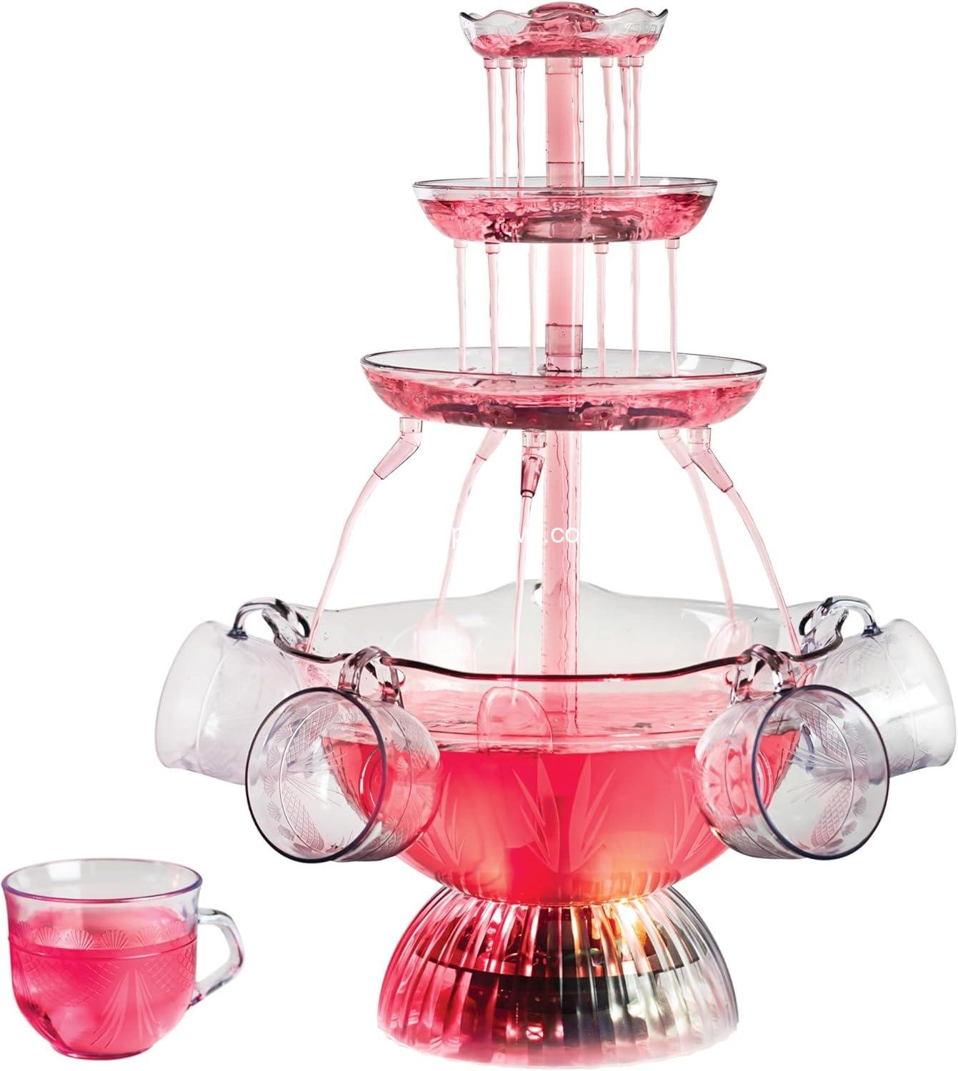 Wholesale 3-Tier Party Fountain 1 Gallon Capacity, LED Base, Includes 5 Reusable Cups, Clear, Factory