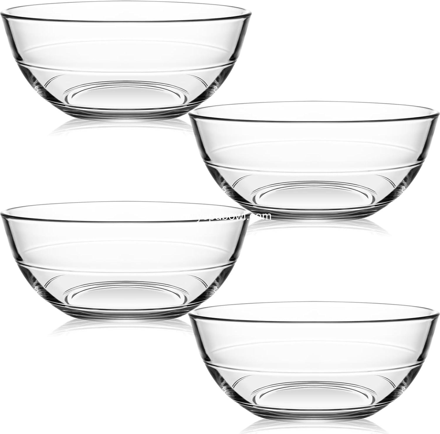 Wholesale 4 Pack Tempered Glass Prep Bowls 6.6 Inch Clear Salad Bowls for Kitchen Microwave and Oven Safe Factory