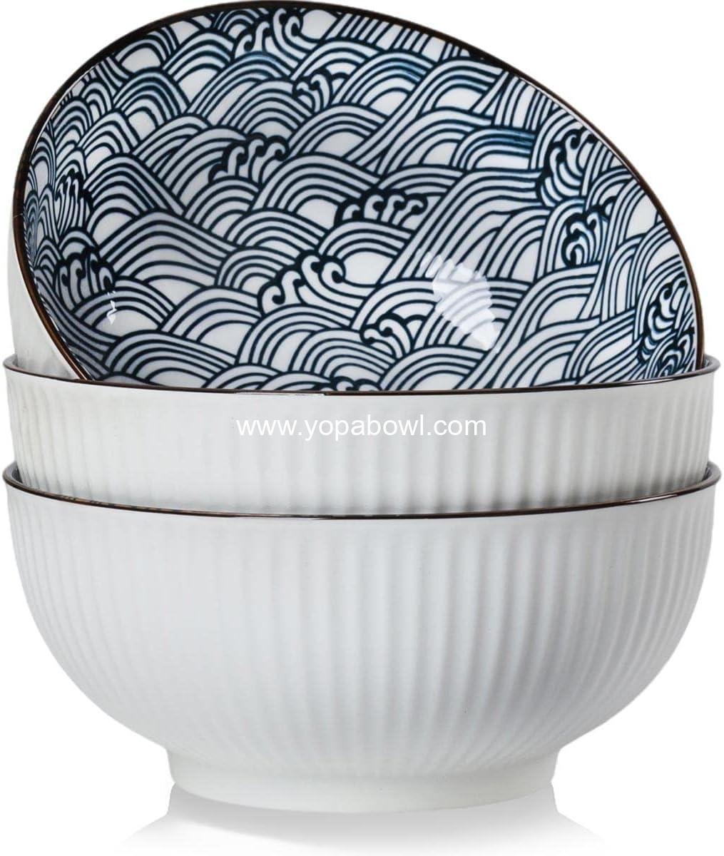 Wholesale 60 oz Large Pho Bowls Set, 8-inch Porcelain Ramen Bowls with Wave Pattern, Set of 3, Factory Wholesale 60 oz Large Pho Bowls Set, 8-inch Porcelain Ramen Bowls with Wave Pattern, Set of 3, Factory