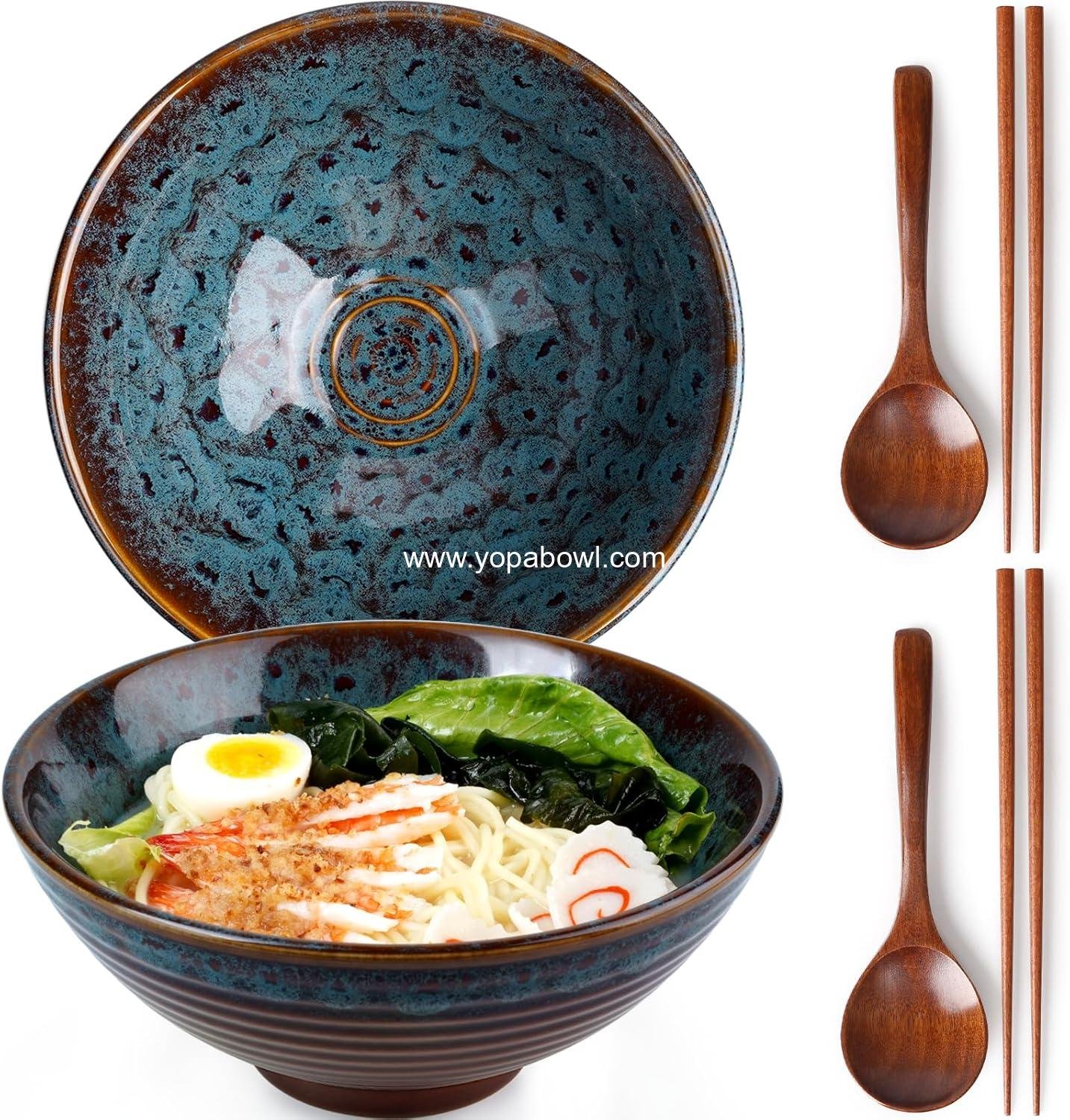 Wholesale 8 Inch Ceramic Ramen Bowl Set of 2 - Pho Bowls for Noodles, Udon, Soup with Spoons and Chopsticks (Peacock Tail) Factory Wholesale 8 Inch Ceramic Ramen Bowl Set of 2 - Pho Bowls for Noodles, Udon, Soup with Spoons and Chopsticks (Peacock Tail) Factory