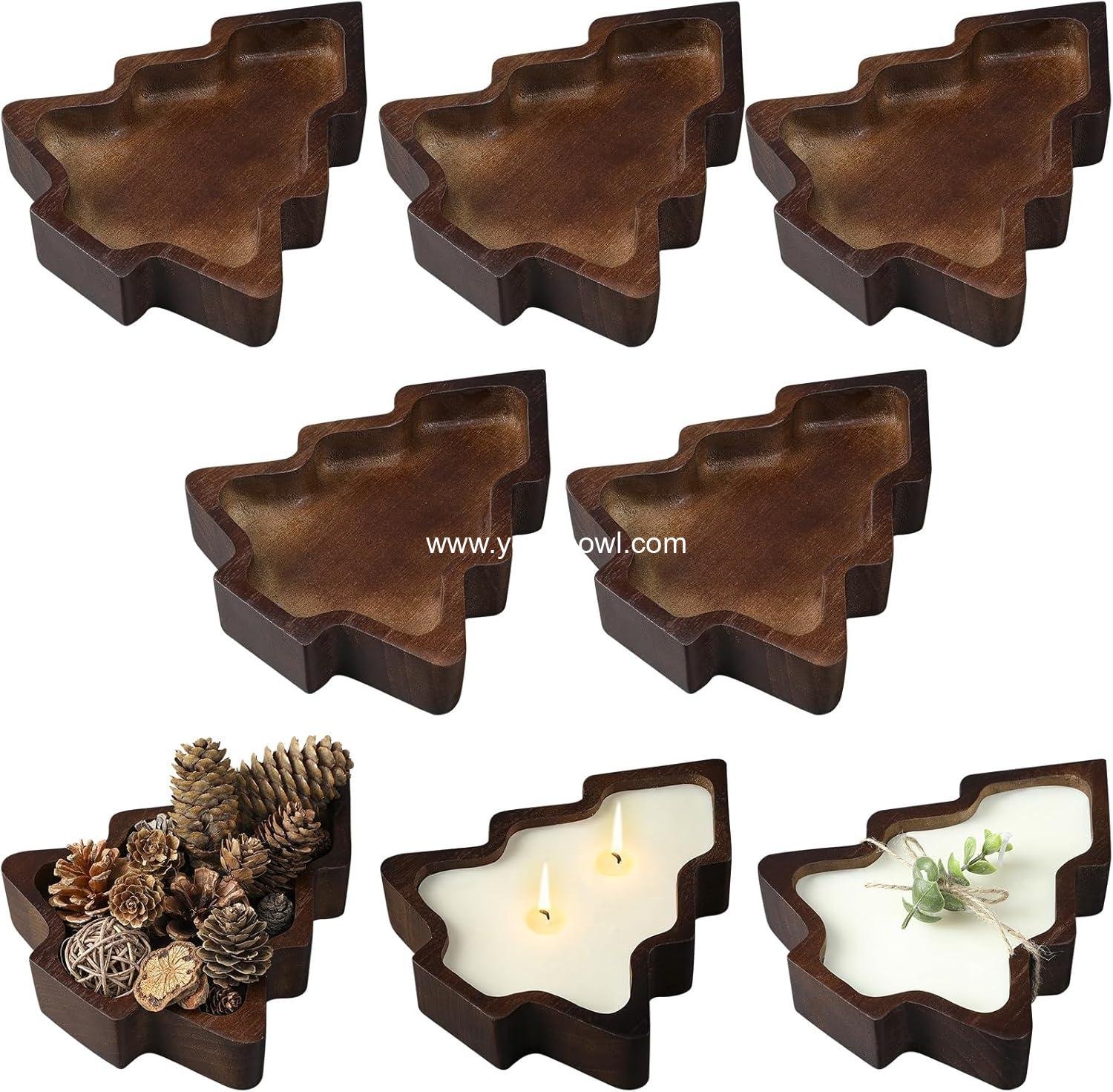 Wholesale 8 Pcs Christmas Wooden Candle Bowl Tray Dough Charcuterie Board Rustic Xmas Sushi Plate Hand Carved Paulownia Bowls for DIY Candles Decoration and Dining Factory