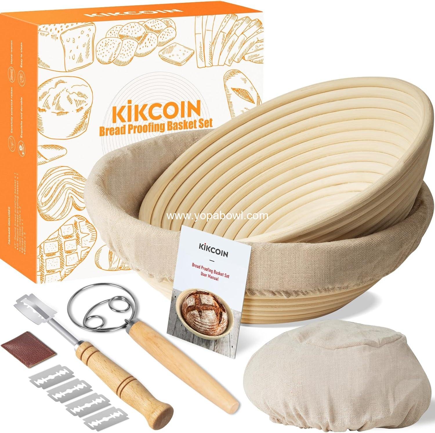 Wholesale 9 Inch & 10 Inch Round Sourdough Proofing Basket Set - Bread Proofing Basket with Linen Liner, Bread Lame, Dough Whisk - Factory