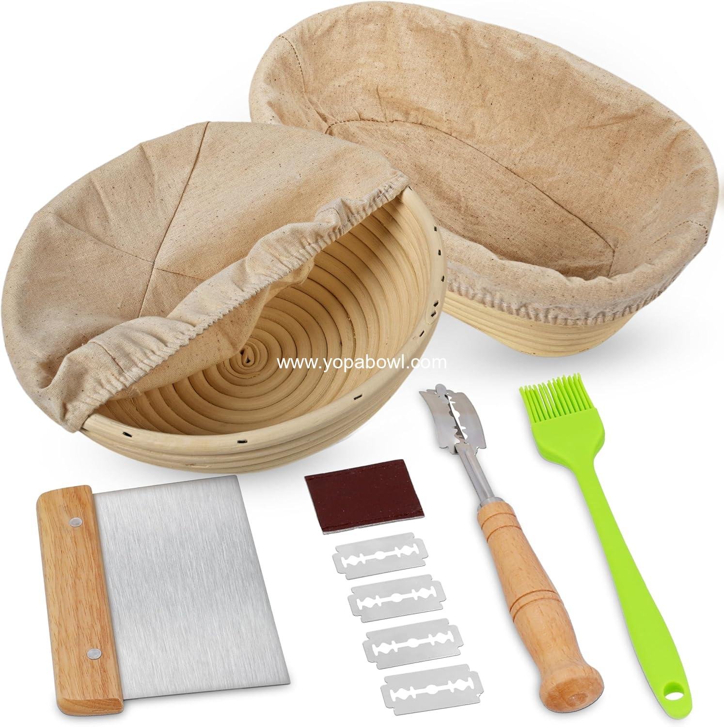 Wholesale 9-Inch Round & 10-Inch Oval Bread Proofing Baskets Set with Lame, Dough Scraper, Linen Liner, and Basting Brush - Complete Sourdough Starter Kit and Bread Making Supplies Factory