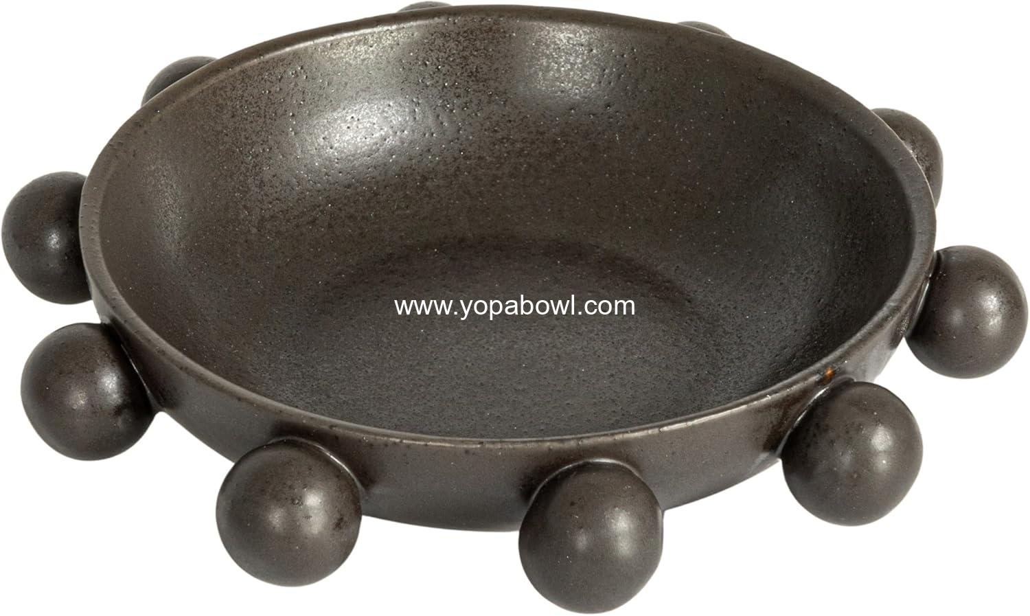 Wholesale 9.75 Inch Stoneware Bowl with Orbs and Reactive Glaze, Black Factory Wholesale 9.75 Inch Stoneware Bowl with Orbs and Reactive Glaze, Black Factory