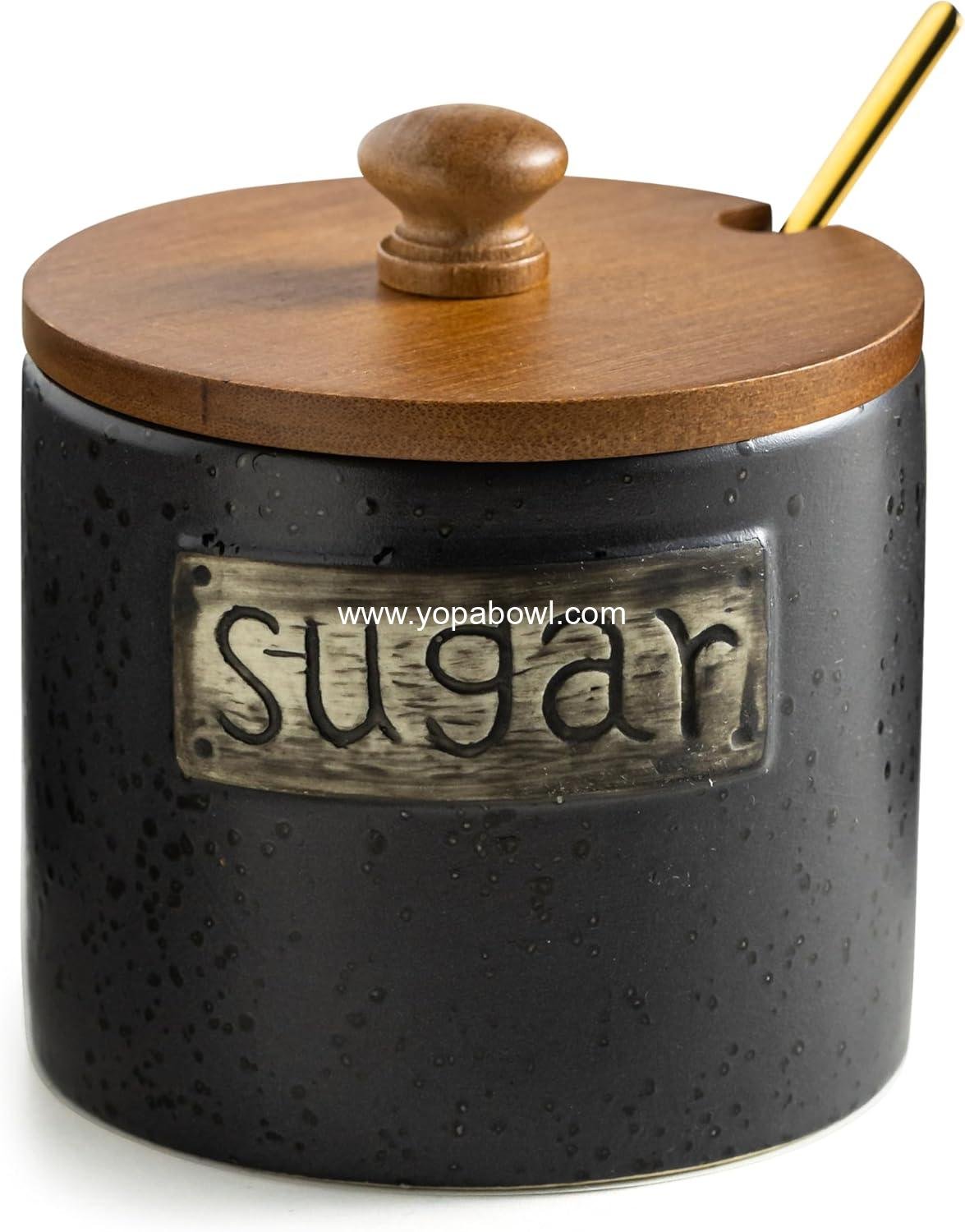 Wholesale Black Sugar Bowl with Lid and Spoon, 15 Oz Farmhouse Sugar Container for Coffee Bar Accessories and Food Storage - Modern Kitchen Decor Housewarming Gift Factory