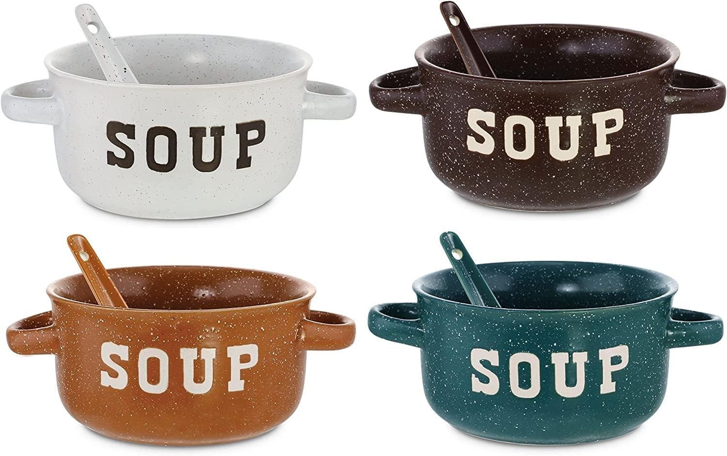 Wholesale Ceramic Soup Bowl Set of 4 | 22 Ounce Speckled Bowls with Spoons | Factory