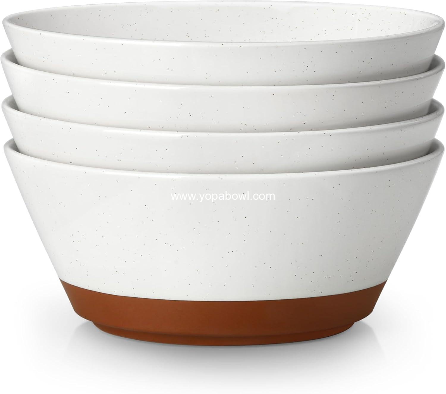 Wholesale Ceramic Soup and Salad Bowls Set of 4, 35oz Speckled Deep Bowls for Ramen, Cereal, Fruit, and Pho, Microwave & Dishwasher Safe, Vanilla White & Brown Factory