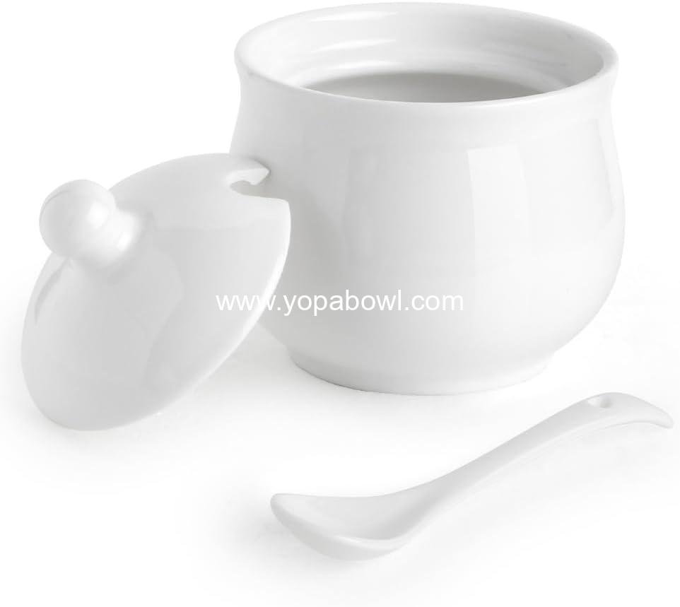 Wholesale Ceramic Sugar Bowl with Lid and Spoon, Porcelain Salt Storage Jar, 7 oz White Seasoning Container for Home and Kitchen Factory