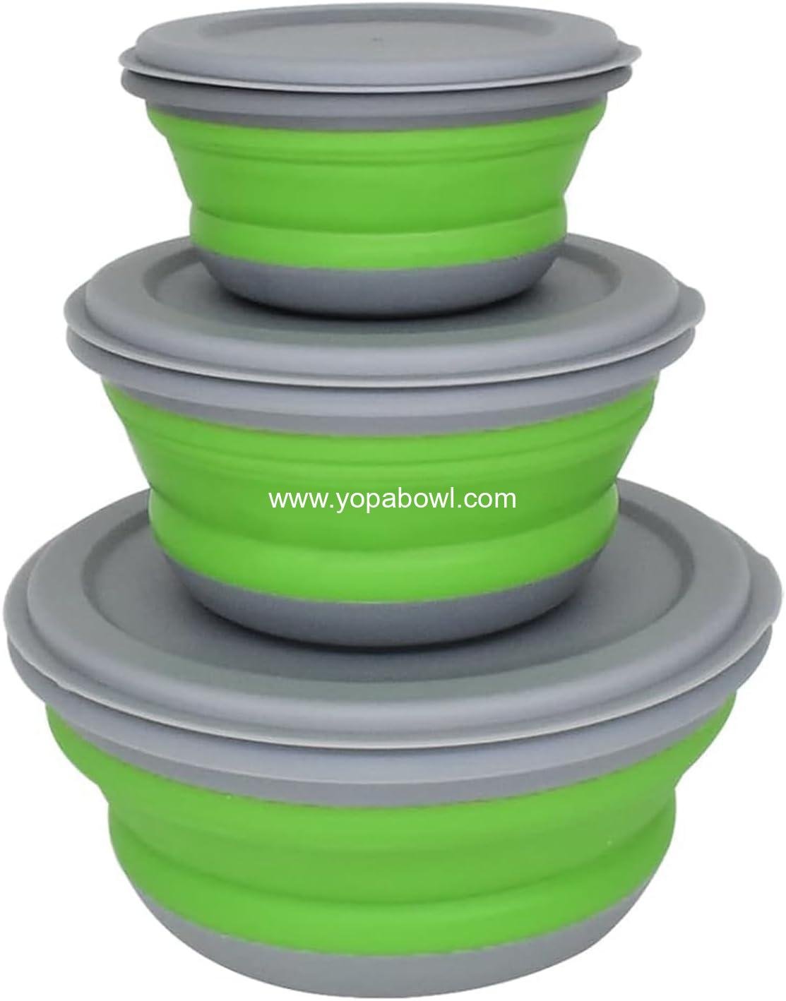 Wholesale Collapsible Bowls 3pcs Food Grade Silicone Camping Salad Bowls with Lids Portable Expandable Lunch Box Food Storage Container for Travel and Picnic - Factory