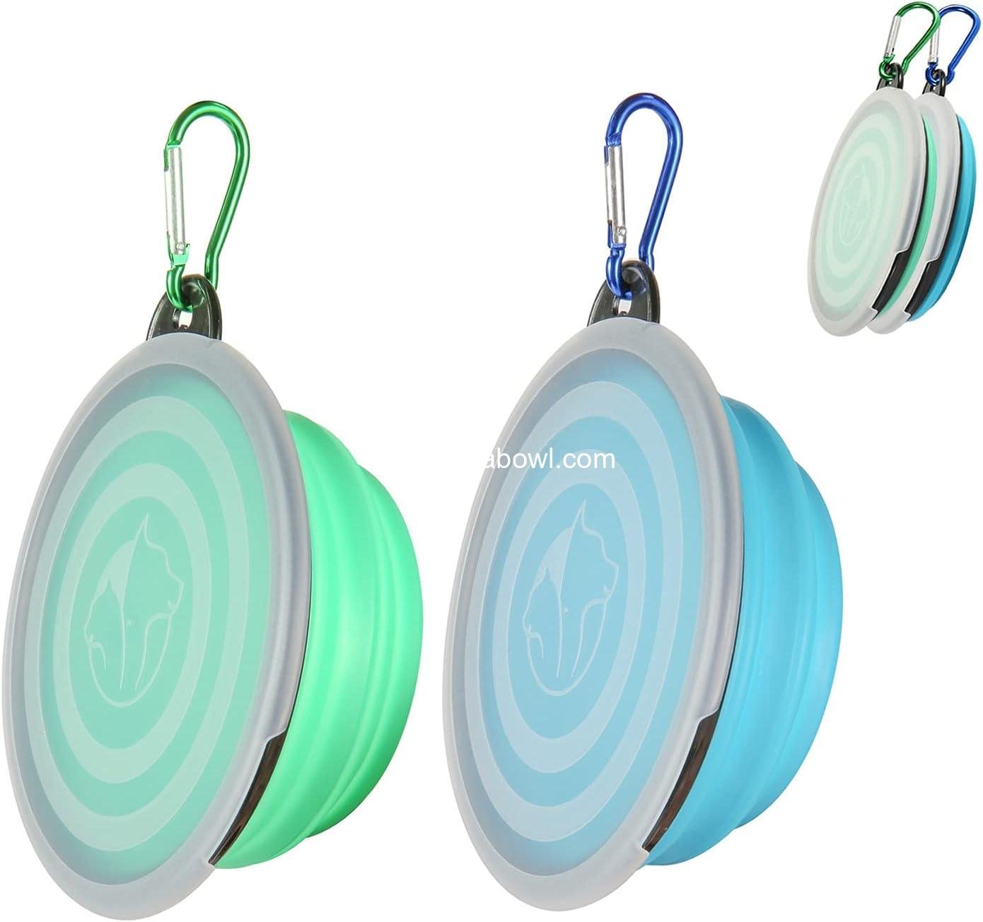 Wholesale Collapsible Pet Bowls with Lids, 2 Pack Portable and Foldable Travel Dishes for Dogs and Cats, Light Blue and Green, Small - Factory