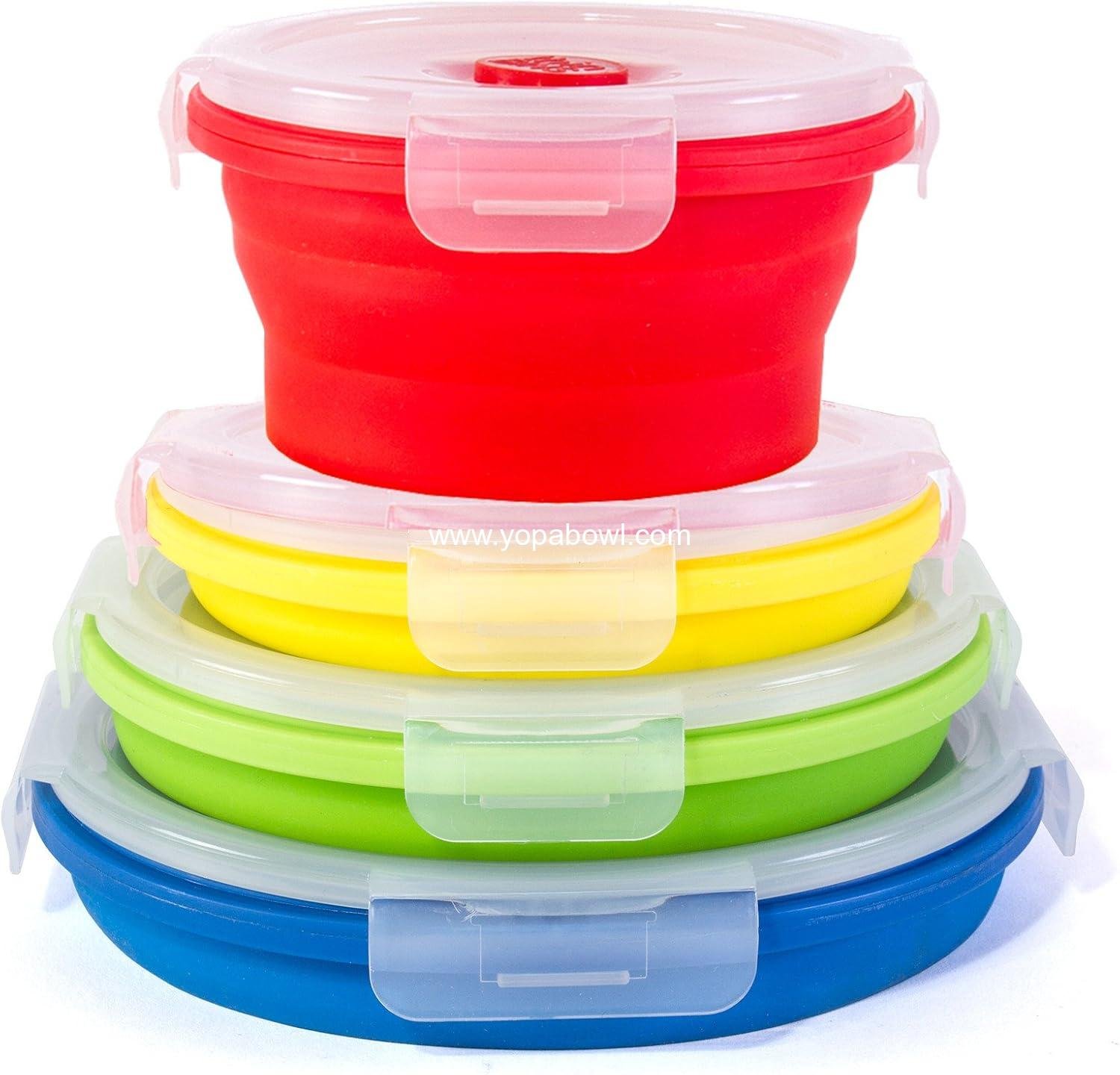 Wholesale Collapsible Round Silicone Food Storage Containers Set of 4 - BPA Free, Microwave, Dishwasher, and Freezer Safe - No more cluttered cabinet! Factory