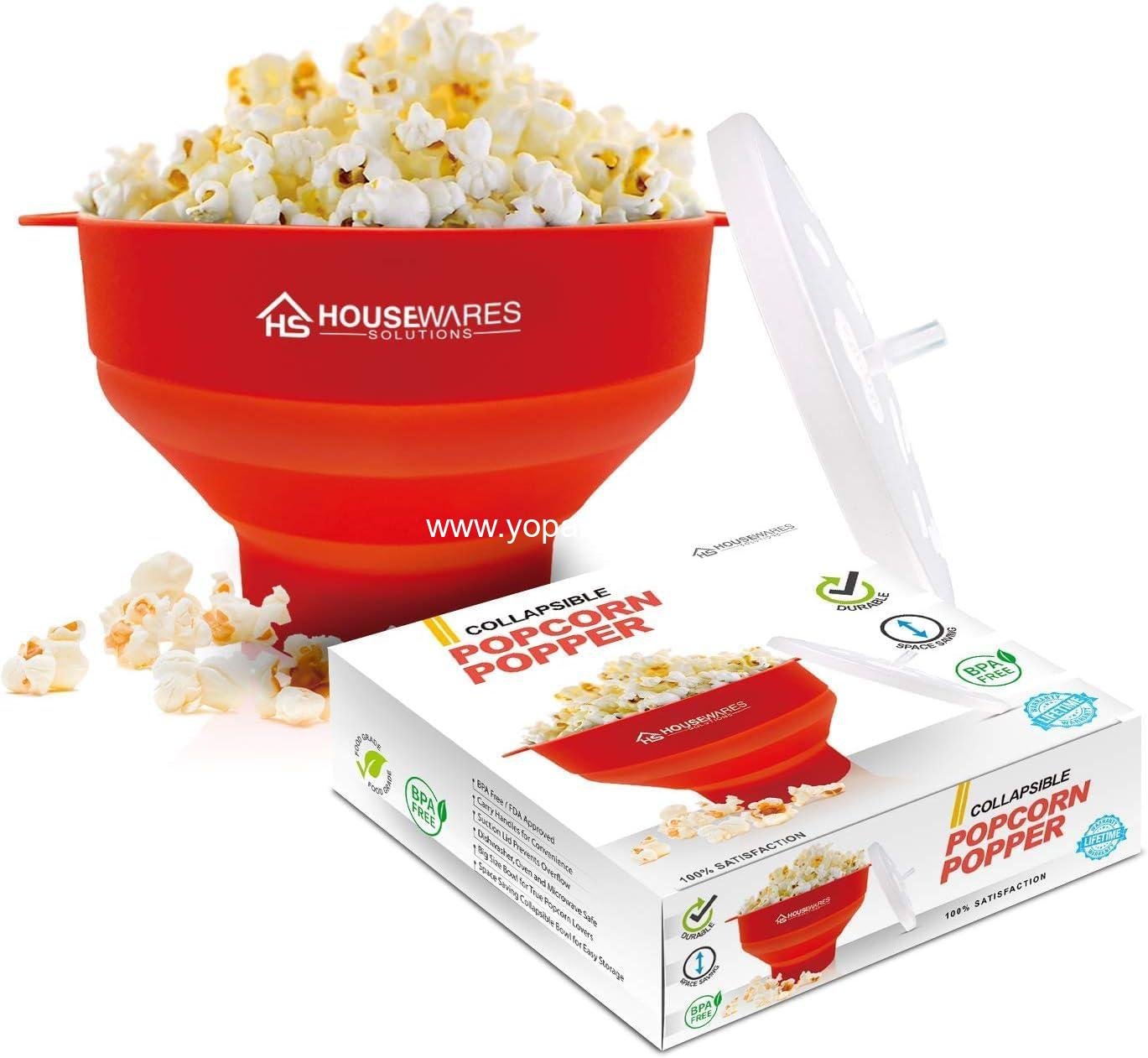 Wholesale Collapsible Silicone Microwave Popcorn Popper Bowl with Lid and Handles - 2.5 Quart - Red Manufacturer