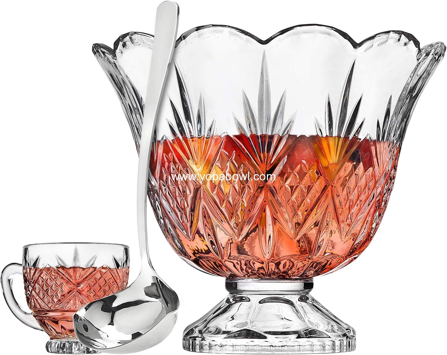 Wholesale Crystal Punch Bowl Set with 8 Cups and Ladle - 10 Piece Set - Factory