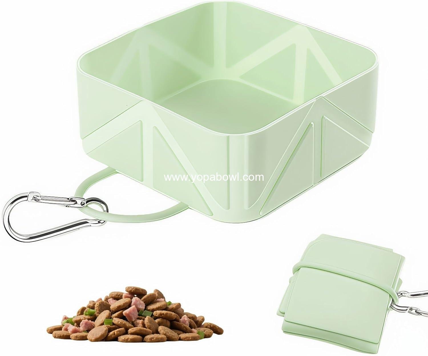 Wholesale Cute Collapsible Silicone Dog Bowl with Carabiner - Portable Travel Pet Food & Water Dish, Folds to Key Size, 350ml (Mint Green) Factory