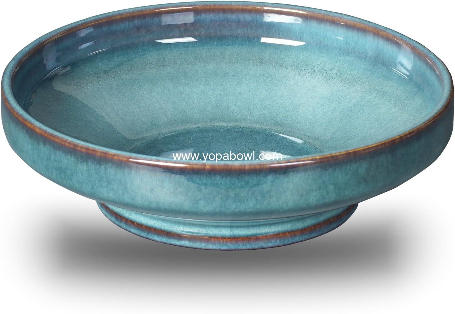 Wholesale Decorative Ceramic Fruit Bowl for Kitchen Counter - Large 10.2 Inch Footed Serving Bowl for Table - Blue Factory