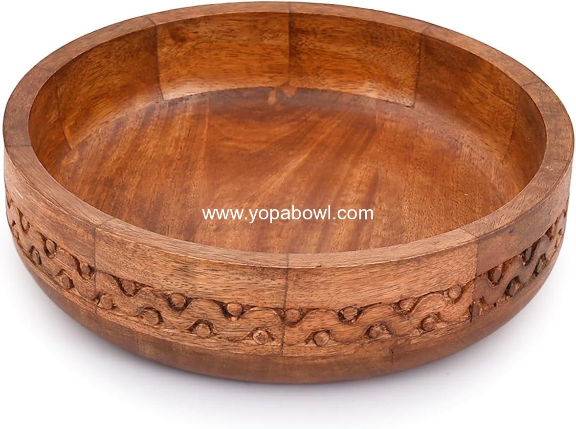 Wholesale Decorative Round Carved Mango Wood Bowl for Centerpiece Decoration, 10
