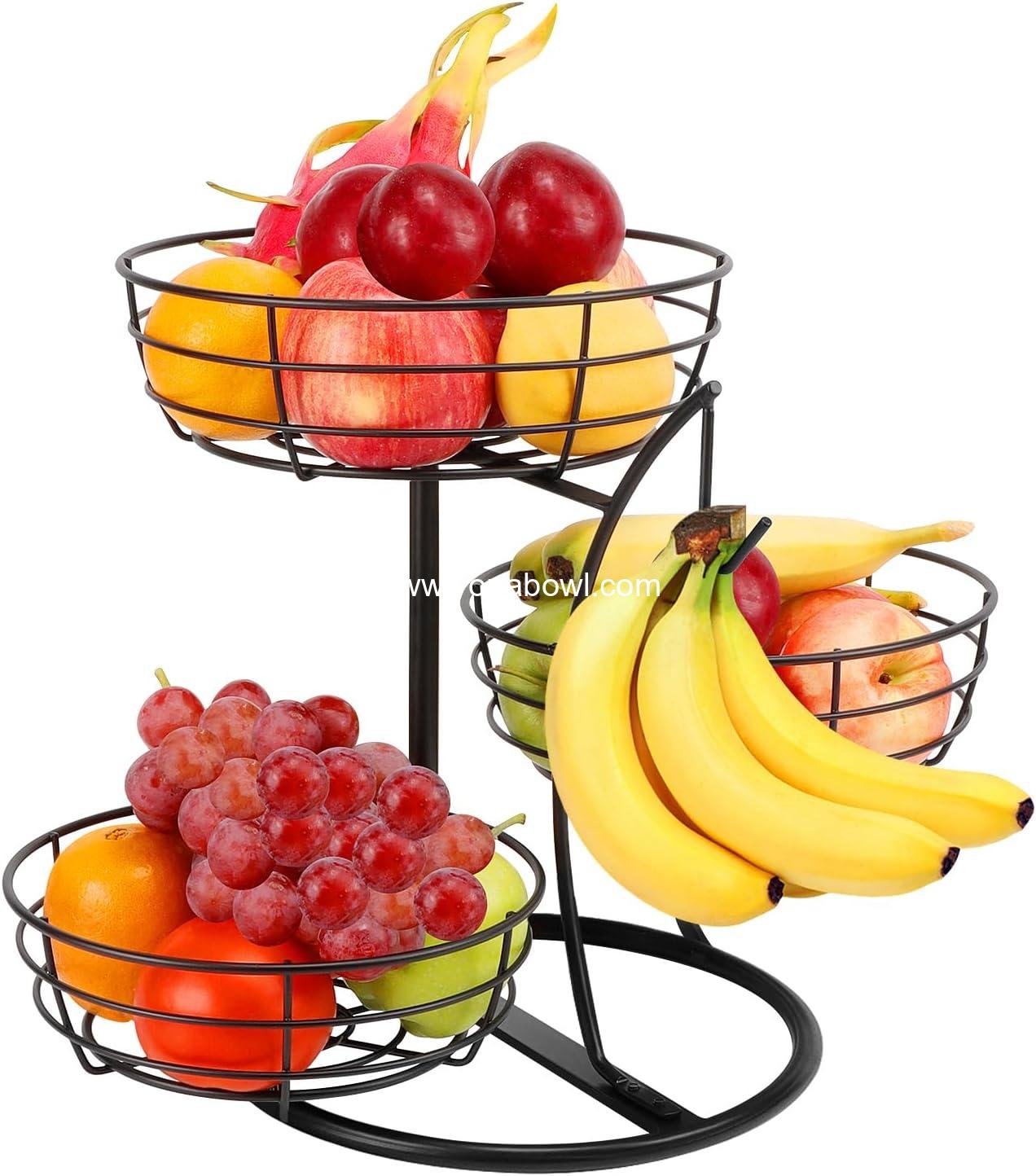 Wholesale Fruit Basket Bowl with Banana Hanger, 3-Tier Metal Base Fruit Vegetable Storage Organizer for Kitchen Counter, Detachable Holder for Bread Snack Produce (Black) Factory Wholesale Fruit Basket Bowl with Banana Hanger, 3-Tier Metal Base Fruit Vegetable Storage Organizer for Kitchen Counter, Detachable Holder for Bread Snack Produce (Black) Factory