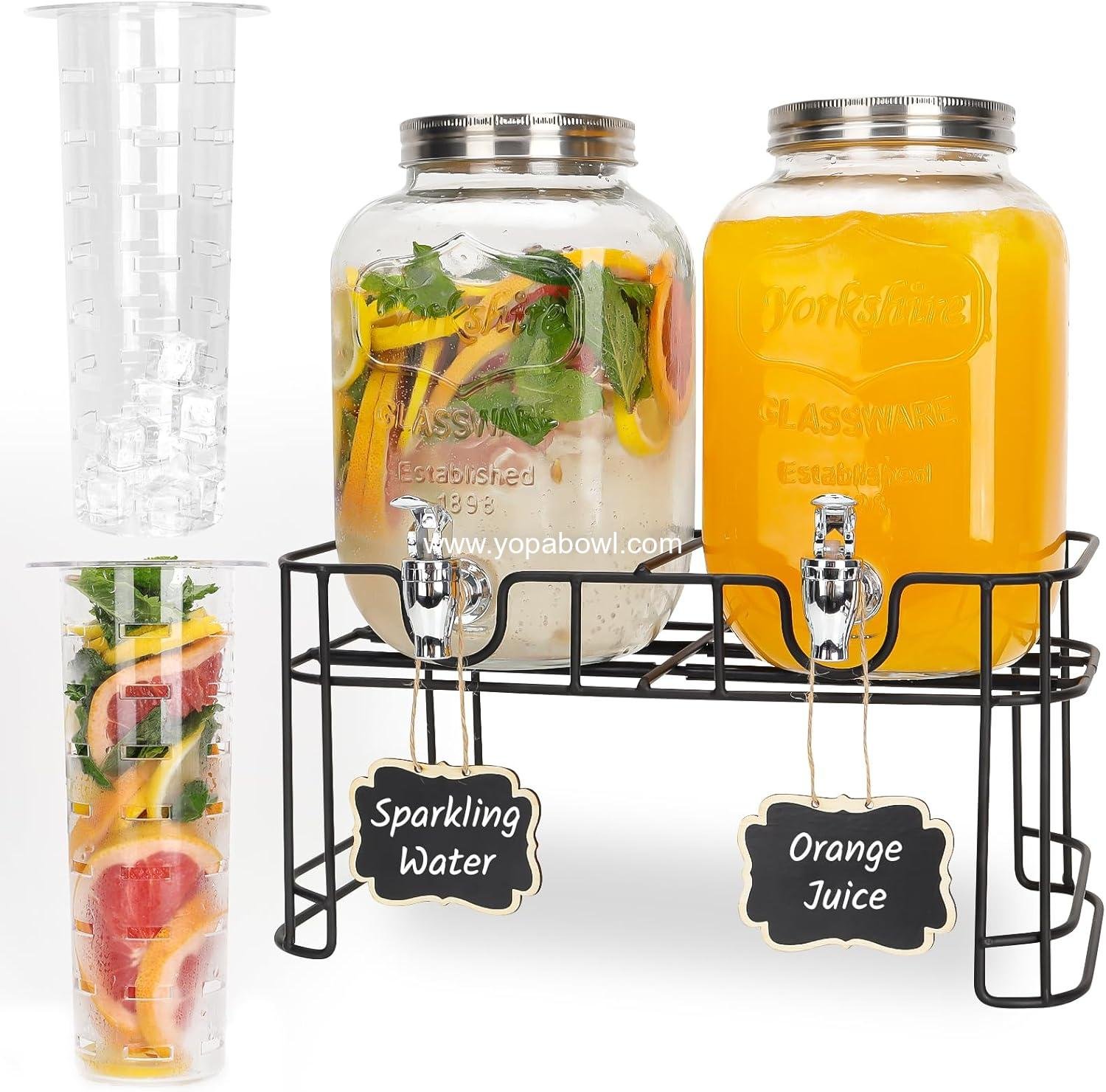 Wholesale Glass Drink Dispensers for Parties 2-Pack 1 Gallon Beverage Dispenser with Stand and Spigot, Leak Proof Lemonade Dispenser with Ice Cylinder and Chalkboard Factory