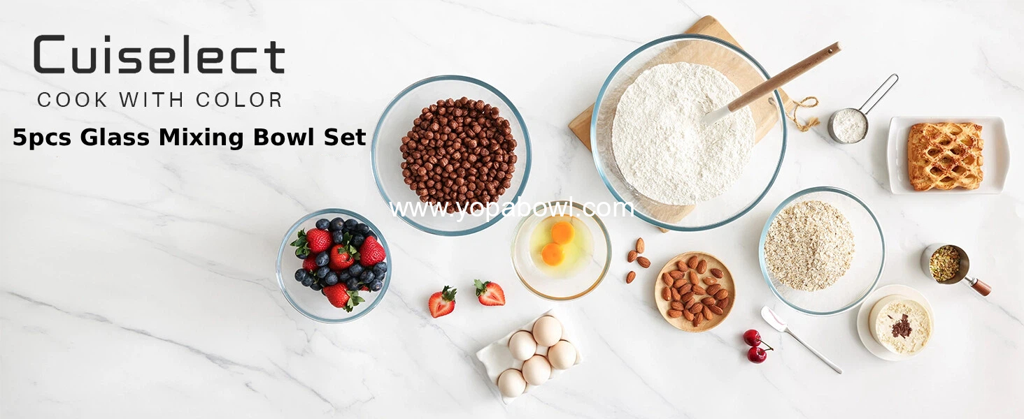 Wholesale Glass Mixing Bowls Set - 5 Piece (4.65QT, 2.80QT, 1.64QT, 1.16QT, 0.85QT) - Thick Nesting Kitchen Bowls for Baking, Cooking Prep, Storage, Large Salad Bowls - Dishwasher, Microwave, Freezer Safe Factory Wholesale Glass Mixing Bowls Set - 5 Piece (4.65QT, 2.80QT, 1.64QT, 1.16QT, 0.85QT) - Thick Nesting Kitchen Bowls for Baking, Cooking Prep, Storage, Large Salad Bowls - Dishwasher, Microwave, Freezer Safe Factory